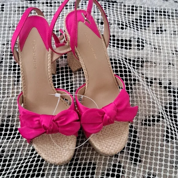 Antonio Melani Bindi Satin Bow Raffia Platform Sandals - Picture 3 of 9